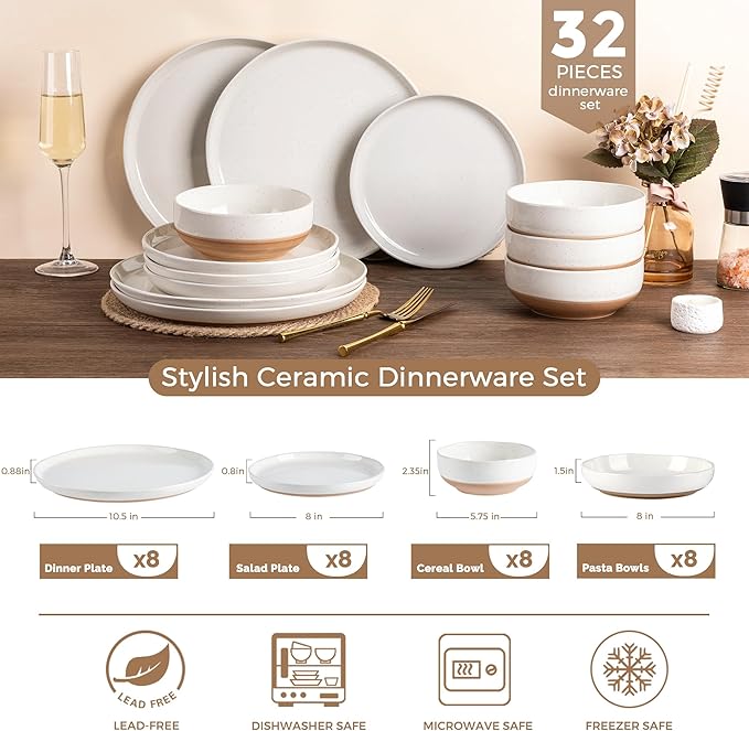 AmorArc Dinnerware Sets for 8, 32 Pieces Ceramic Plates and Bowls Set | Scratch - Image 3