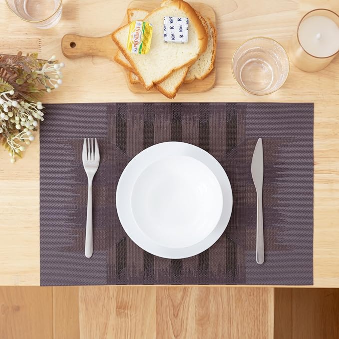 Winknowl Placemats Set of 6, Heat Resistant Stain Resistant Woven Vinyl Insulation Place mats, Durable Washable Elegant Table Mats for Kitchen Dining Table Decor (Geometric Purple)