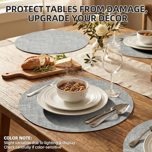 15 inch Faux Leather Round Placemats Set of 4 Non-Slip Washable Wipeable Table Mats, Heat Resistant Waterproof Oilproof Place Mats for Kitchen, Dining, Party, Indoor, Outdoor Beige