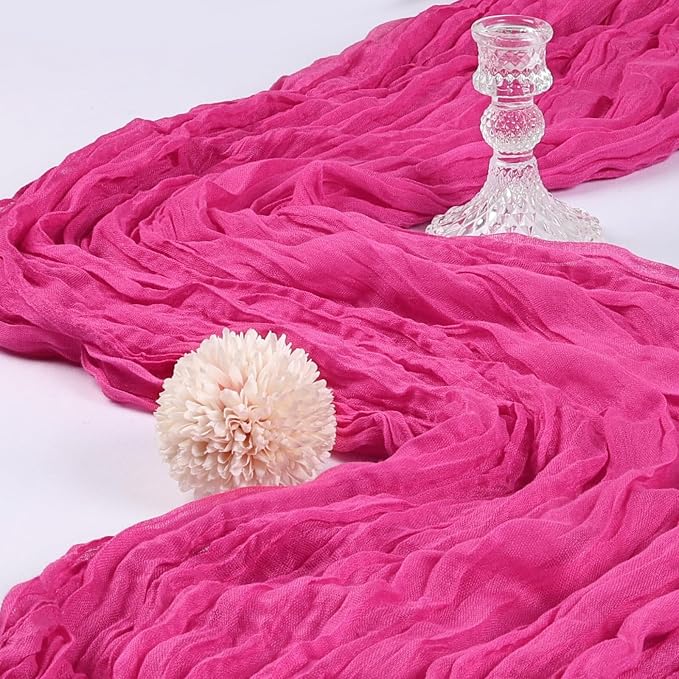 6 Pack 10Ft Hot Pink Cheesecloth Table Runner 23 x 120 Inch | Gauze Rustic Boho - Image 3