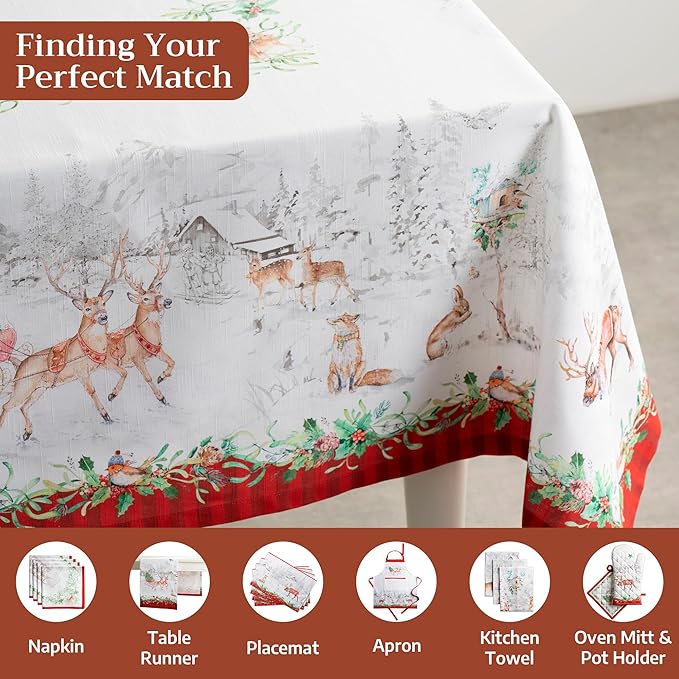 Maison d' Hermine Table Cloth Square Table 100% Cotton 54 x 54 Inches Fall Tablecloth Reusable Everyday Use for Thanksgiving Christmas Decorations Dining Farmhouse Party (Christmas Tradition)