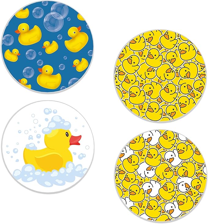 Drinks Coasters Set of 4, Yellow Duck Round 4" Cup Coasters, Absorbent Ceramic Stone Coasters with Cork Base, Cute Coasters for Table Home Décor, Ideal Gifts for Women Men