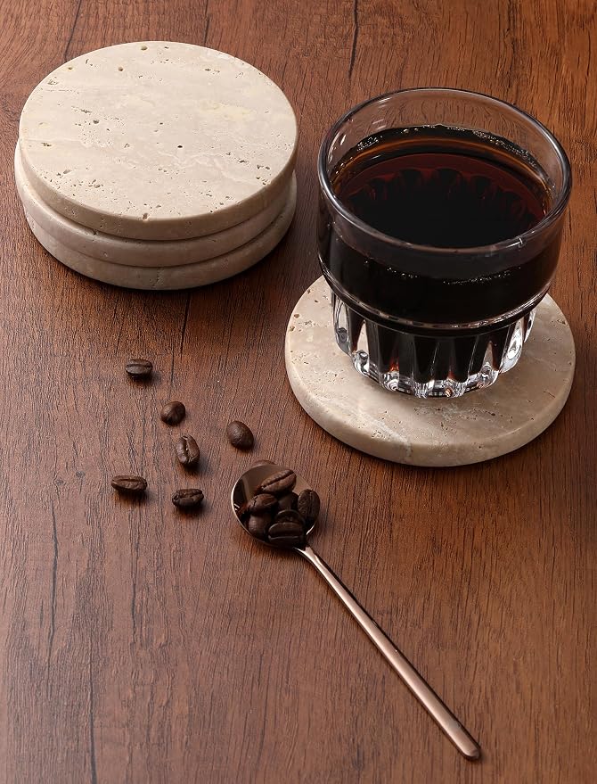 Beige Travertine Coasters Set of 4, Marble Absorbent Coasters 4 '', - Image 3