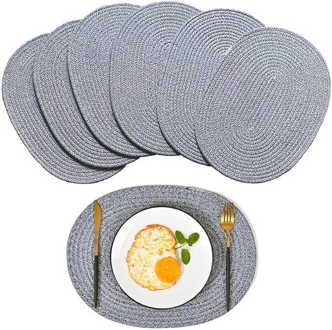 6 Pack Oval Woven Placemats, 12x16 inches Mix Rainbow Oval Plate Charger Cotton Heat Resistant Non-Slip Weave Place Mats Farmhouse Straw Braided Rattan Tablemats Wicker Placemats for Dining