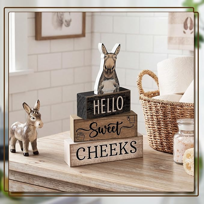 Moucuny 4 Pcs Donkey Bathroom Decor Set Farmhouse Bathroom Decor and - Image 4