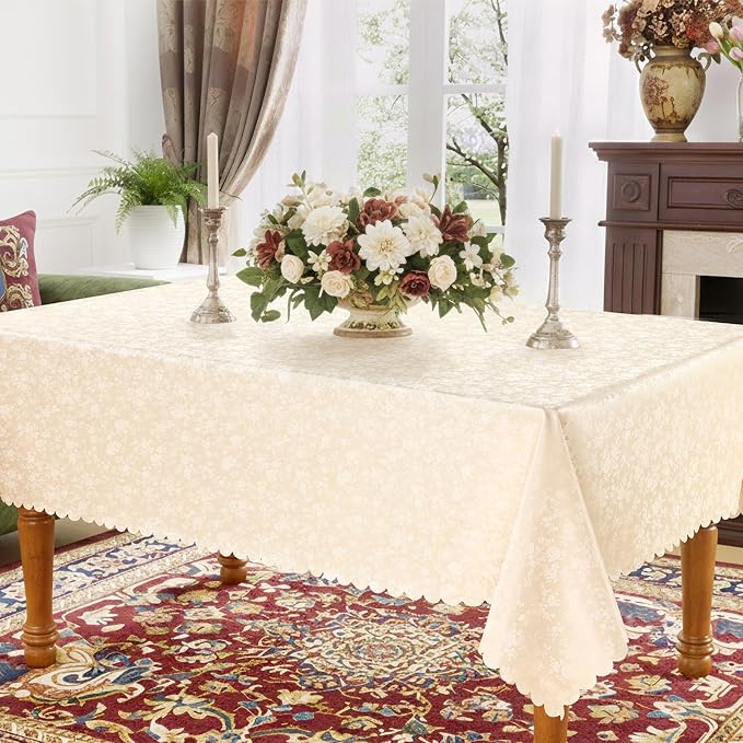 Smiry Rectangle Table Cloth, Waterproof Heavy Duty Vinyl Tablecloths, Wipeable Washable Table Cover for Kitchen and Dining Room (Beige, 54" X 108")