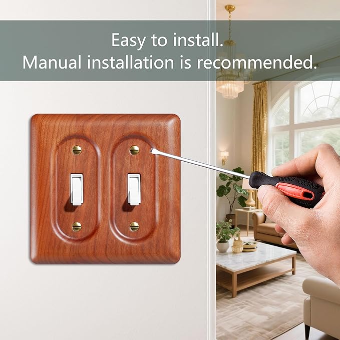 Double Toggle Light Switch Cover Plate in Cherry Wood Elegant Wooden Light Switch Cover Plate for 2 Toggle Light Switch Double Rocker Design