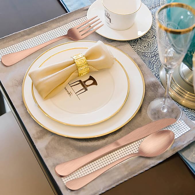 LIANYU 40 Piece Matte Copper Silverware Set, Rose Gold Flatware Set - Image 7