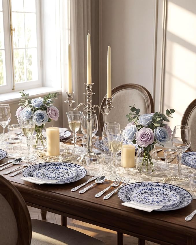 175 Pcs Blue Plates for 4th of July | Floral Disposable Dinnerware Set. - Image 4