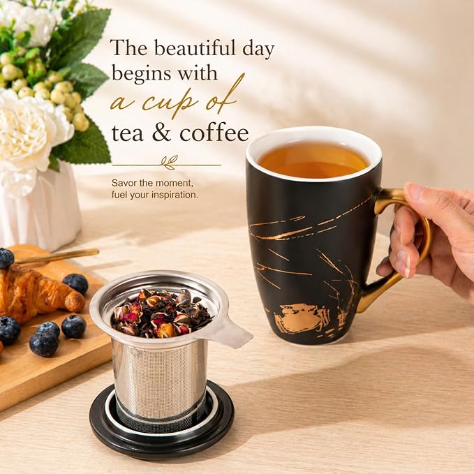 AmorArc Tea Cup With Infuser and Lid, 18oz Loose Leaf Tea Mug With Steeper | - Image 4