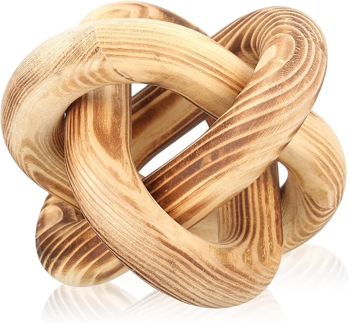 3 Link Wood Knot Decor Rustic Home Décor Accents Hand Carved Coffee Table Decoration, Boho Chain Link Decoration, Modern Shelf, Rustic Objects for Home Living Room Bedroom(Burnt)