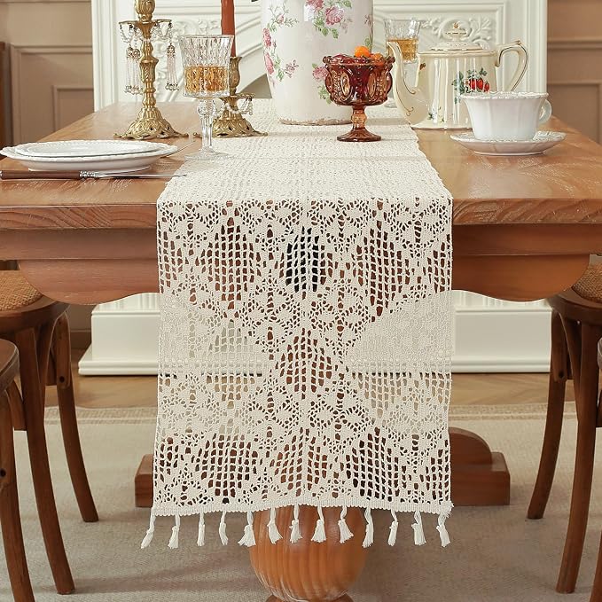 meioro Crochet Lace Table Runner, 12x56 Inch Boho Cotton Table Runners - Image 3