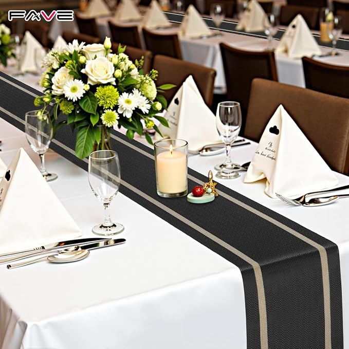 FAVE 12 Pack Woven Vinyl Table Runners 120x12 Inch Black - Image 5