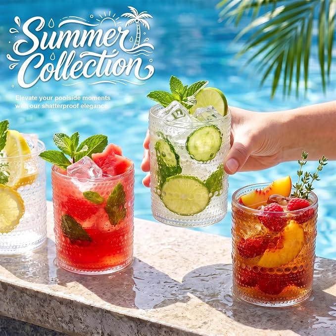 18PCS Hobnail Plastic Drinking Glasses 14 oz Beaded Cups - Image 6