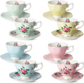 BTaT- Floral Tea Cups and Saucers, 8 oz | Fine Porcelain Teacup Set Gold Trim by BrewToATea