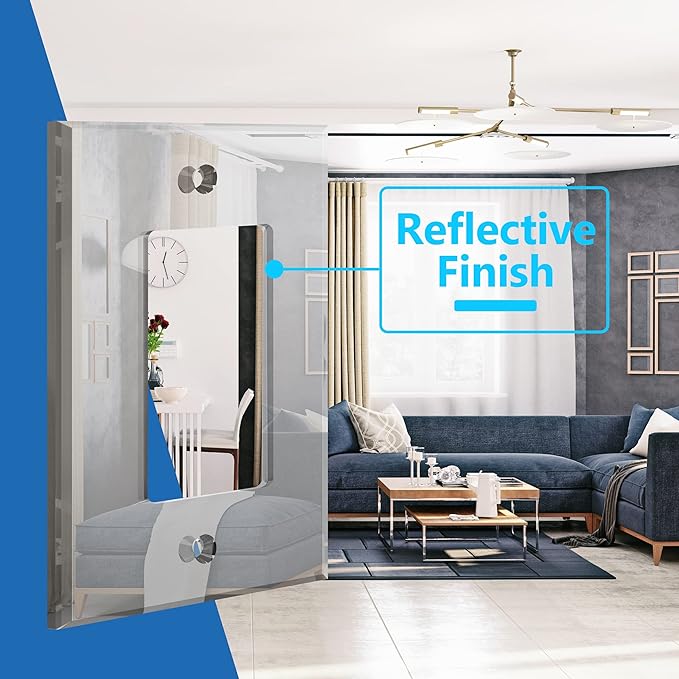 LIDER Reflective Acrylic Decorator Wall Plate, Mirrored Light Switch Plate, Plexiglass Outlet Cover, Acrylic Glass, Oversized 1-Gang 5.25" x 3.44", LWP-31O-ASV5P, Silver, 5 Pack