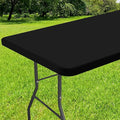 Smiry Rectangle Tablecloth, Elastic Fitted Flannel Backed Vinyl Tablecloths for 8ft Folding Tables, Waterproof Wipeable Table Covers for Indoor, Outdoor, Picnic and Camping (Black, 36"x96")