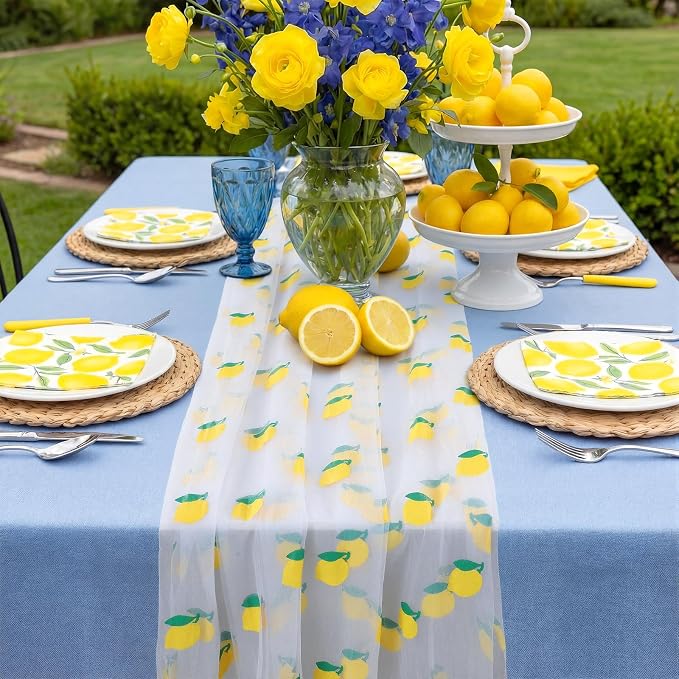 4 Pcs Lemon Tulle Table Runner 29 x70 inch Lemon Lace Table Runner Lemonade - Image 5
