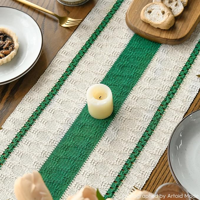 Artoid Mode Emerald Green Rustic Woven Table Runner 12x90 Inch | Holiday - Image 4