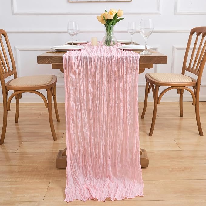 Asee'm 12pcs Blush Pink Cheesecloth Table Runner Summer 10FT Gauze Sheer | Boho - Image 6