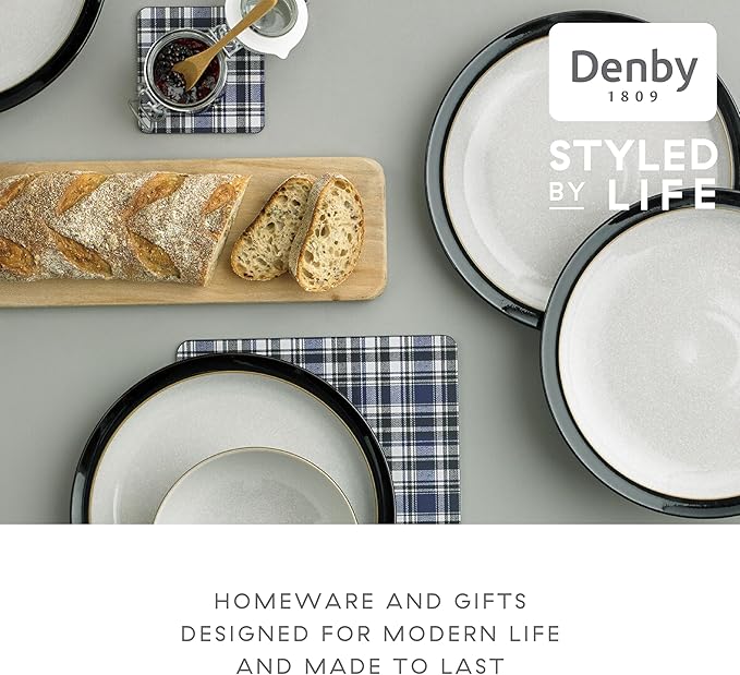Denby - Elements Black Dinner Plates Set of 4 - Contemporary Design - Ceramic Stoneware Tableware - Dishwasher & Microwave Safe - Scratch Resistant - 10.4in Large Everyday Dinnerware Plates