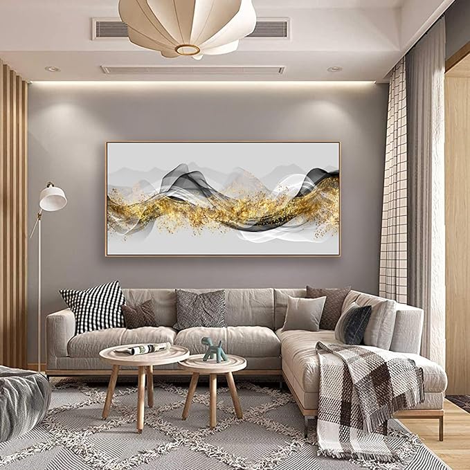 Tucai Decor Wall Art Modern light Luxury Abstract Gold ink Landscape Canvas Wall Art for Living Room and Bedroom Color Pictures Artwork Home Decor Canvas Print Wall Decor Ready to Hang 20x40inch (Framed)