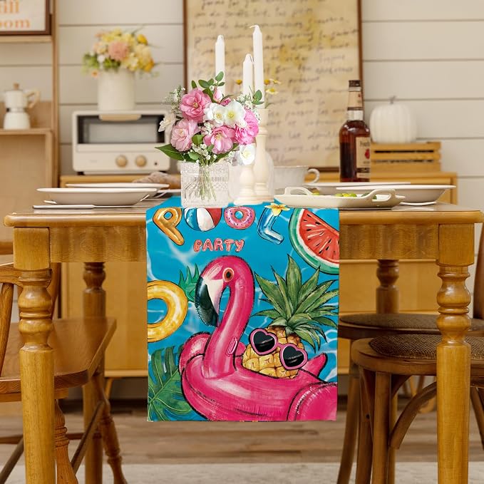Summer Tropical Floral Table Runner Spring Float Party Burlap Table Runners - Image 3