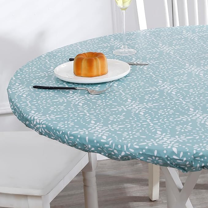Walrus Round Vinyl Fitted Tablecloth with Flannel Backing Elastic Edge Design Table Cover Waterproof Oil-Proof PVC Table Cloth Stain-Resistant Best for 32"-36" Round