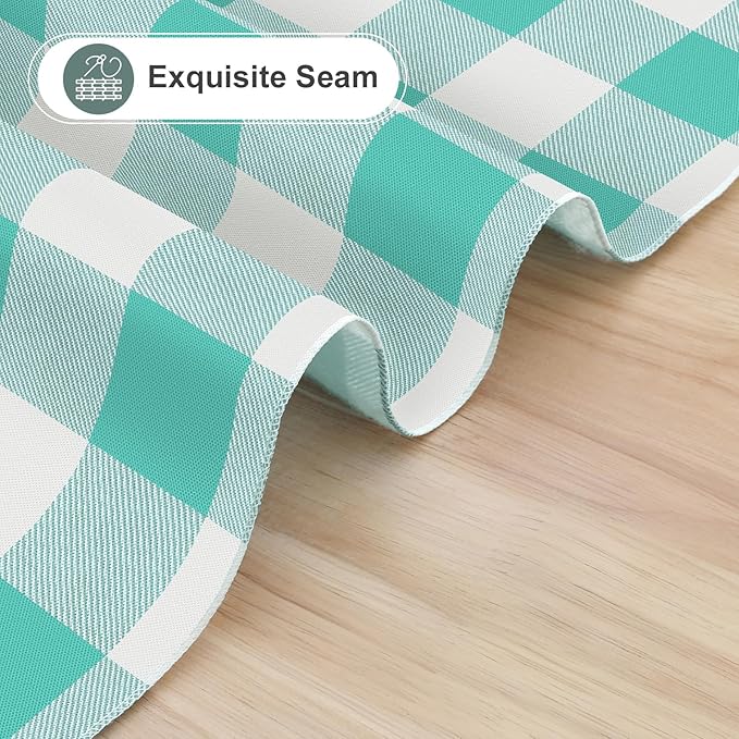 misaya Rectangle Waterproof Vinyl Table Cloth, Buffalo Flannel Backed Tablecloth, Wipeable Plastic Table Cover for Dinner, Kitchen, Outdoor (60" x 120", Teal and White)