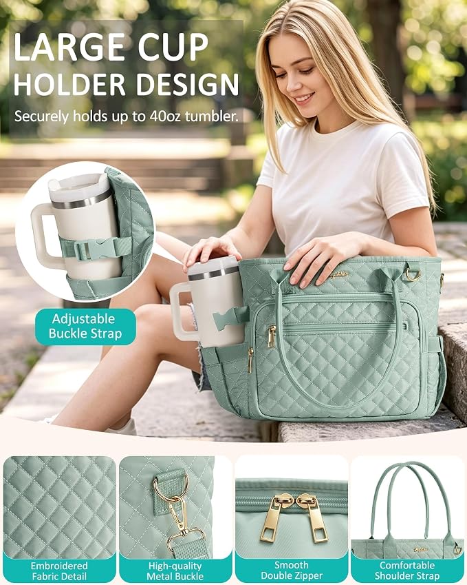 Lunch Box for Women Insulated Lunch Bag Quilted Soft Cooler Tote | 7 Pocket - Image 7