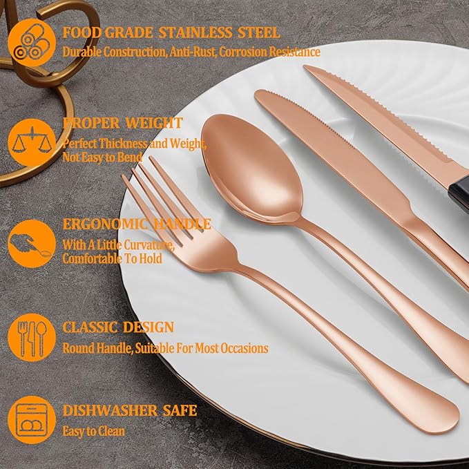 72 Pcs Rose Gold Silverware Set - Image 3