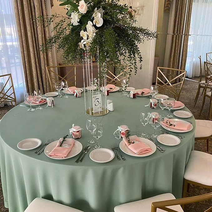 8 Pack Sage Green Round Tablecloth 90 Inch Stain and Wrinkle Resistant Round Sage Green Table Cloth Reusable and Washable Polyester Fabric Table Covers for Buffet Wedding Party and Banquet