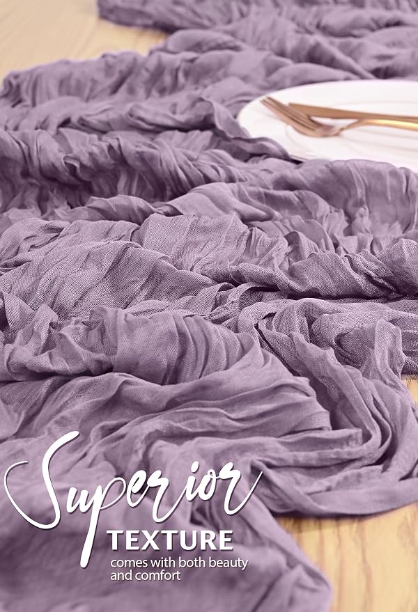 Showgeous 2 Pack Purple Cheesecloth Table Runners Boho Wedding Decor | Rustic - Image 4