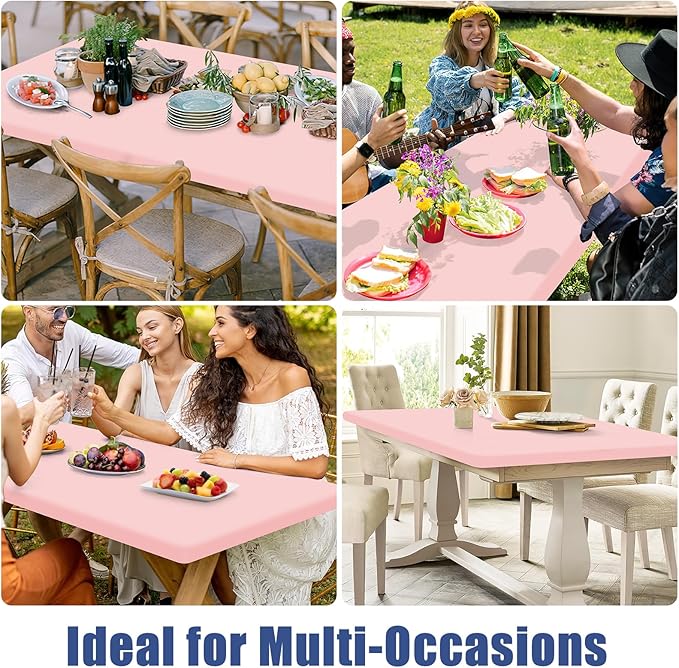 Spandex 8 Foot Rectangle Table Cloth 2 Pack, Elastic Fitted Tablecloths for Picnic, Stretch Washable Patio Table Cover for Outdoor, Camping, Banquet and Parties (Pink, 30"x96")