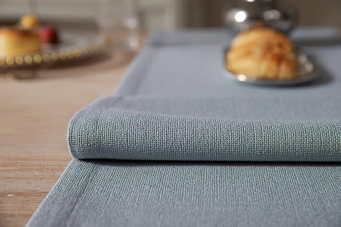 Burlap Style Farmhouse Table Runner, 14x90 Inches Light Dusty Blue | Thick - Image 5