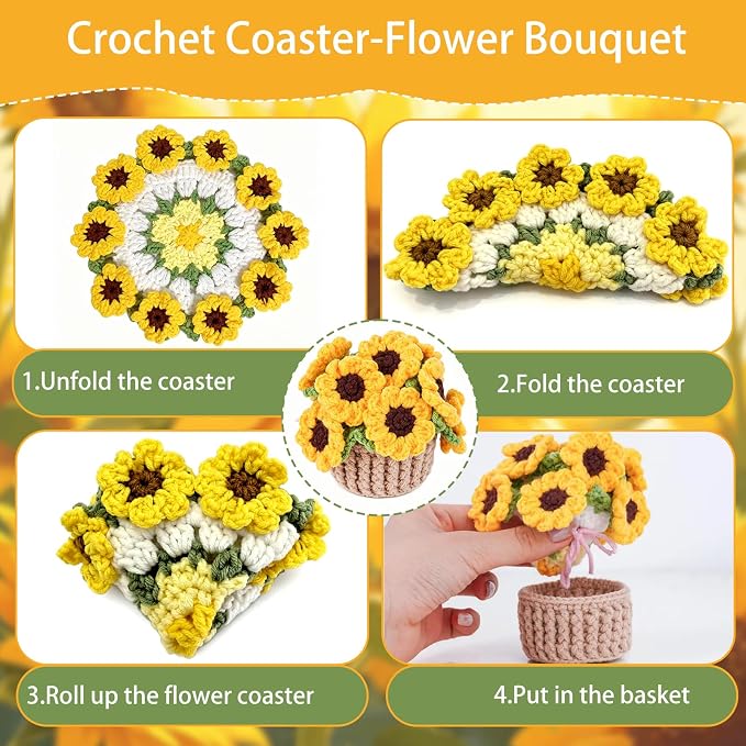 Crochet Coasters for Desk Decor Crochet Sunflower Gifts for Women | Crochet - Image 3
