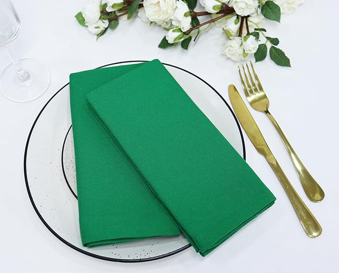 PurpleEssences Set of 12 Cloth Dinner Napkins 100% Cotton 18x18 Inch - Soft Durable Washable - Ideal for Farmhouse Party Christmas Holiday Winter - Perfect Everyday Use Table Linen - St Patricks Green