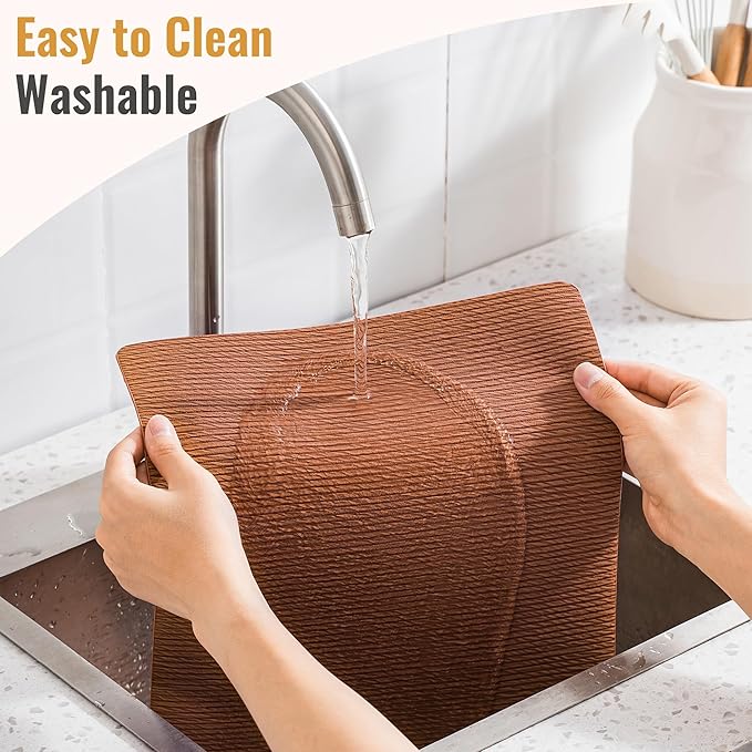 Jovono Faux Leather Placemats Set of 4, Waterproof Washable Table Mats, Easy-Clean Heat Resistant Kitchen Vinyl Place Mat for Dining Table, Restaurant, Indoor, 17.8"x11.8", Brown