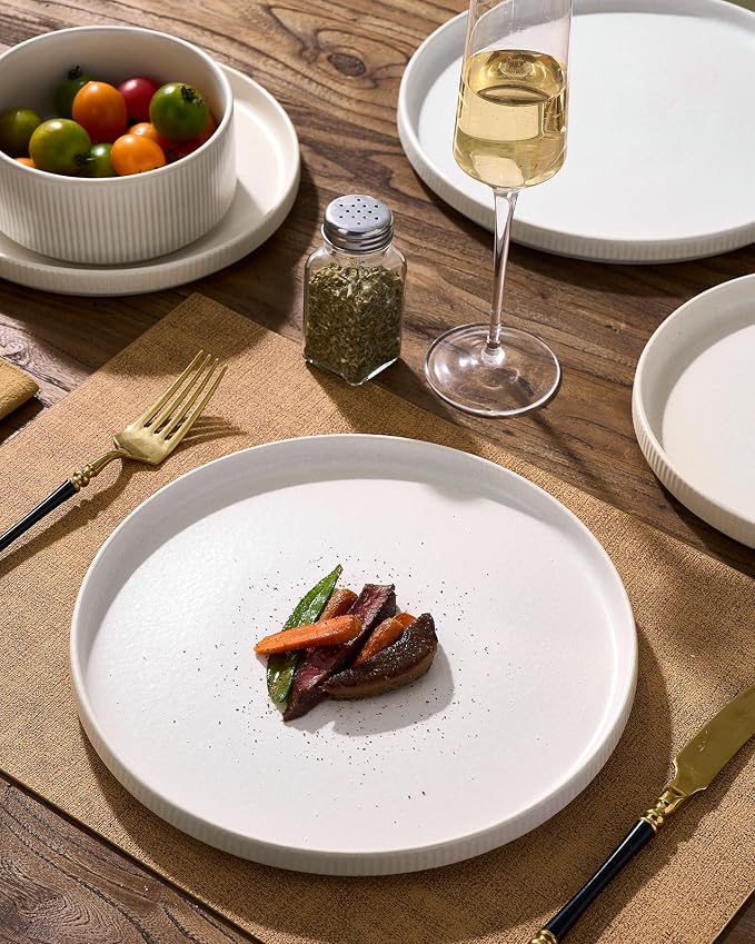 Ceramic Plates & Bowls Sets for 6, Handmade Reactive Glaze | Matte White - Image 3