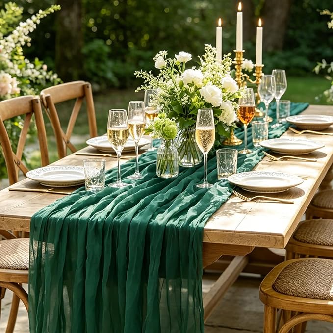 3Pcs Christmas Table Runner, 10FT Cheesecloth Emerald Green Table Runners - Image 7