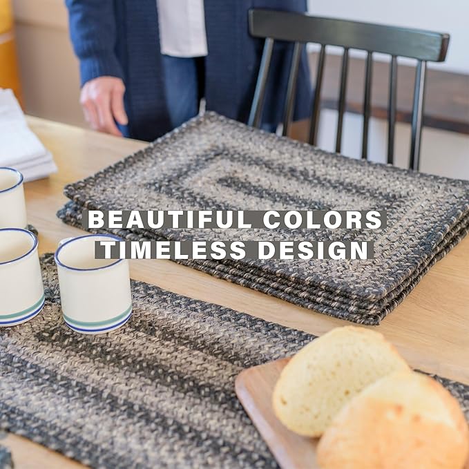 Homespice Flint Hill Jute Braided Long Table Runner, Warm Primitive Decor, Grey Rectangle 11x36 - Rich Colors, Easy to Clean, Durable and Protects Furniture