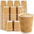 SIUQ 8 oz Coffee Cups - 150 Pack, Insulated Disposable Paper Cups 8 oz, Corrugated Ripple Wall Cups for Hot Beverage or Cold Drinks (Champagne)