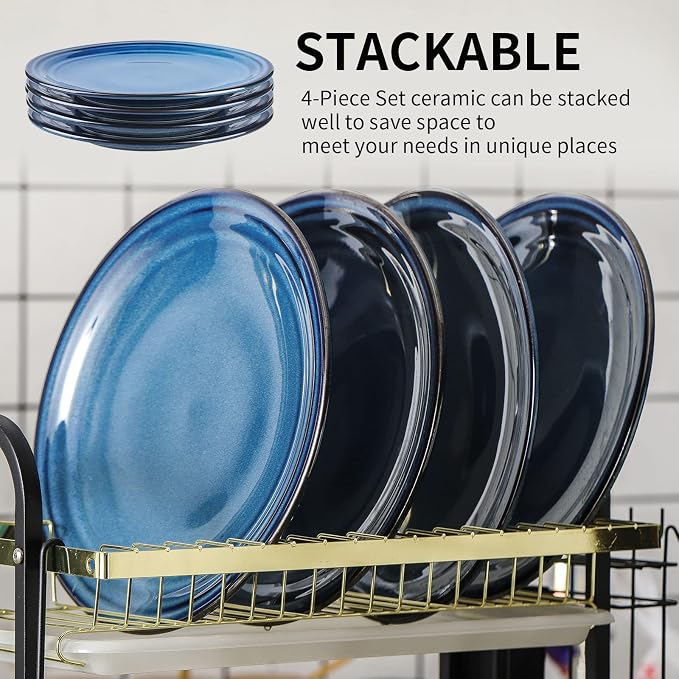 HASENSE Ceramic Dinner Plates Set of 4, 10 Inch Large Porcelain Pasta and Salad - Image 4
