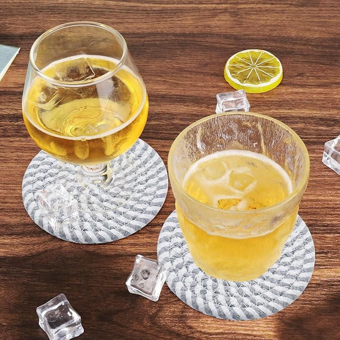ABenkle Drink Coasters with Holder Set of 10, Cotton Woven Absorbent Coasters for Drinks, Minimalist Home Decor Coaster Set for Wooden Tabletop Protection Table, 4.3 inches