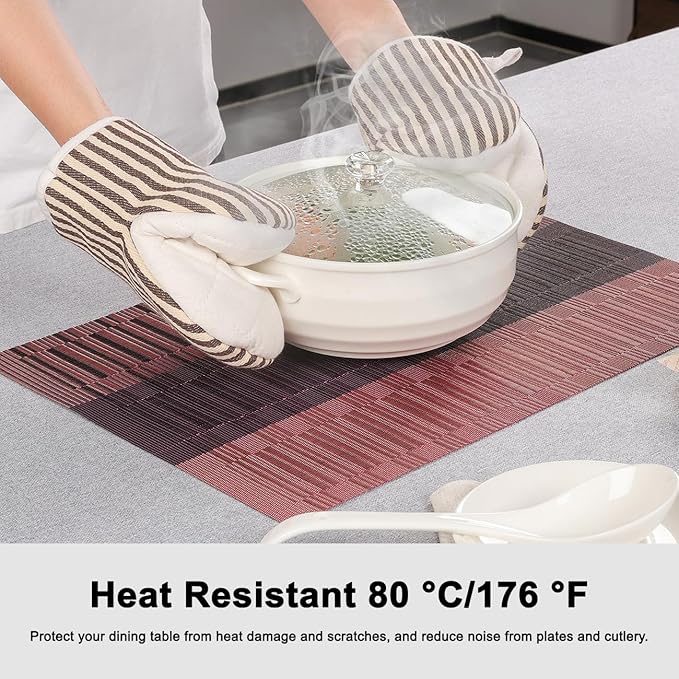 Placemats Set of 6, Vinyl Woven Place Mats Indoor Set of 6 Washable Wipeable PVC Table Mats Heat-Resistant Non Slip Plastic Placemat for Kitchen Dining Outdoor Table (Purple Red, Set of 6)
