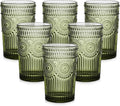 ZMOWIPDL Drinking Glasses Set of 6, 13oz Flower Design Green Glass Cups | by ZMOWIPDL