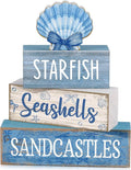 Moucuny 4 Pcs Nautical Beach Decor Shell Tiered Tray Decoration Blue Bow Table by Moucuny