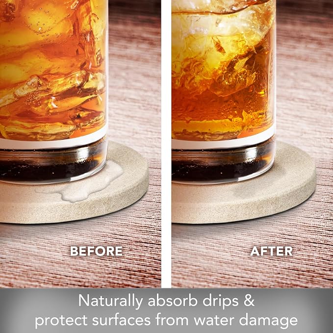 Thirstystone Round Natural Sandstone Coaster 4 Pack | 4" Diameter, Protective - Image 7