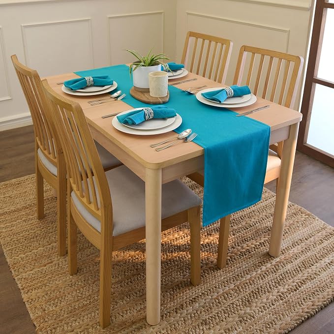 Encasa XO Table Runner, Cotton Canvas Dining Runner 13"x104" | Azul Blue - Image 2
