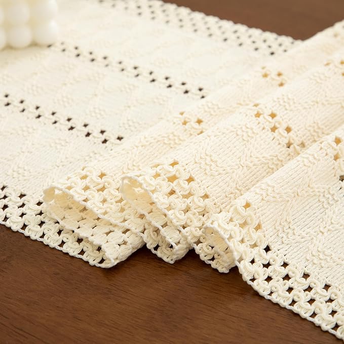 Boho Cream Table Runner, 12x36 Inches | Tassels, Summer Farmhouse, Woven Cotton - Image 3